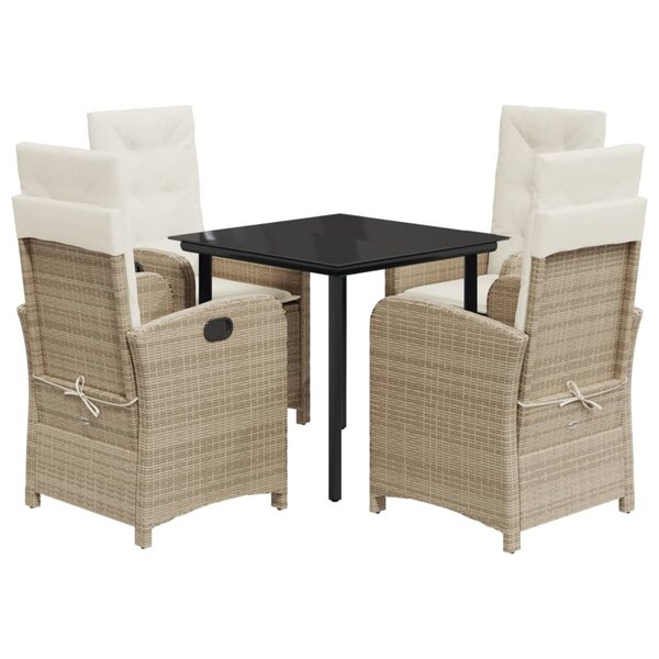 vidaXL Ensemble à manger de jardin avec coussins 5Pièces Beige poly rotin