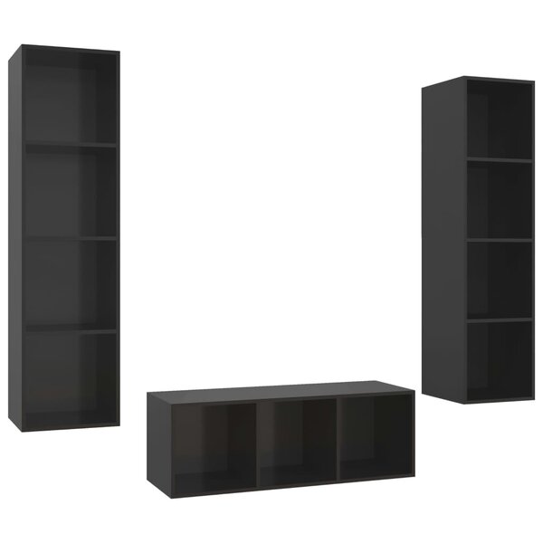 vidaXL Ensemble de meubles TV 3 Pièces Noir brillant Bois d'ingénierie