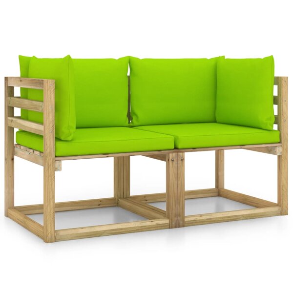 vidaXL Canapés d'angle de jardin 2Pièces et coussins Pin imprégné de vert
