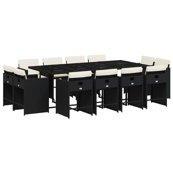 vidaXL Ensemble à manger de jardin 13 Pièces coussins noir résine tressée