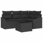 vidaXL Ensemble de canapé de jardin avec coussin 5 Pièces Noir polyrotin