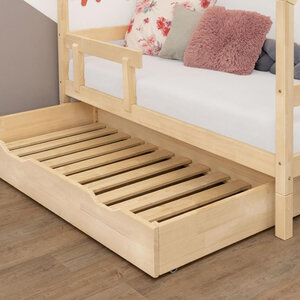 Tiroir à roulettes rangement ou lit - bois vernis pour lit 120 x 190 cm