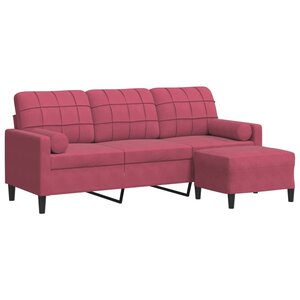 vidaXL Canapé à 3 places et repose-pieds Rouge bordeaux 180 cm Velours