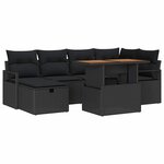 vidaXL Ensemble de canapé de jardin avec coussin 7 Pièces Noir Poly rotin