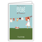 Carte Félicitations Naissance Fille Bienvenue à ce Bébé d'Amour avec Enveloppe pour Parents  Format 17x11 5cm Corde Linge Ours en Peluche Rétro Vintage SFHE Rose Bleue Verte
