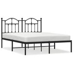 vidaXL Cadre de lit métal avec tête de lit noir 140x190 cm