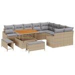 vidaXL Ensemble de canapé de jardin de 12 pièces avec coussins en rotin polybeige et acacia