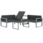 vidaXL Salon de jardin 3 Pièces et coussins Aluminium Noir