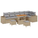 Set de Canapés de Jardin 9 pièces avec Coussins Beige Rotin Poly Acacia