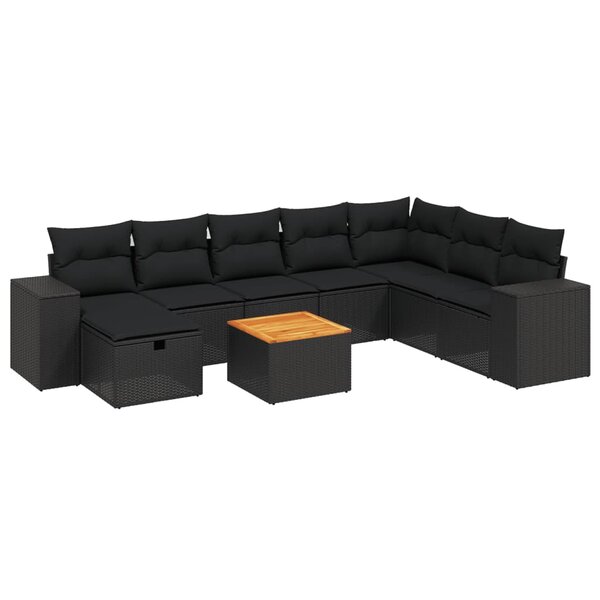 vidaXL Salon de jardin 9 Pièces avec coussins noir résine tressée