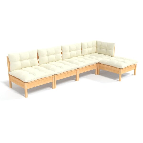 vidaXL Salon de jardin 5 Pièces avec coussins crème bois de pin