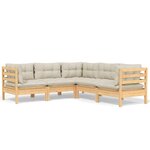 vidaXL Salon de jardin 5 Pièces avec coussins crème bois de pin massif