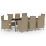 vidaXL Ensemble à manger d'extérieur 9 Pièces coussins Résine tressée