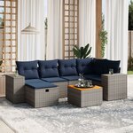 vidaXL Salon de jardin 7 Pièces avec coussins gris résine tressée