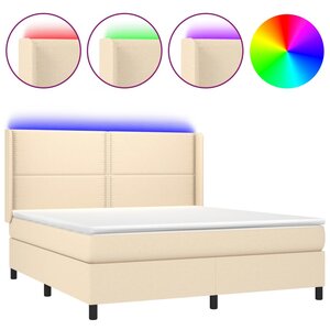 vidaXL Sommier à lattes de lit matelas LED Crème 180x200 cm Tissu