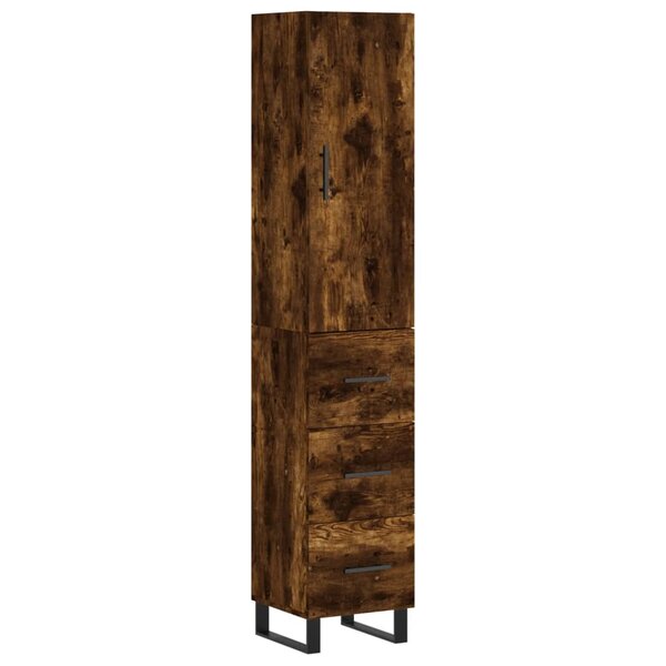 vidaXL Buffet haut Chêne fumé 34 5x34x180 cm Bois d'ingénierie