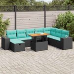 vidaXL Salon de jardin avec coussins 9 Pièces noir résine tressée acacia