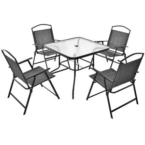 Lot de 5 pièces salon de jardin 86 x 86 x 70 cm table avec trou pour parasol design moderne en métal gris noir 20_0019293