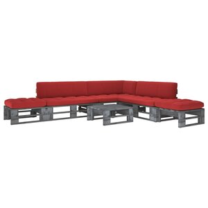 Salon de jardin meuble d'extérieur ensemble de mobilier palette 6 pièces avec coussins pin imprégné de gris 02_0018488