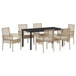 vidaXL Ensemble de salle à manger pour jardin 7 Pièces Beige Poly rotin