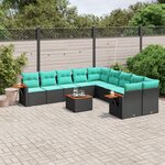 vidaXL Salon de jardin 11 Pièces avec coussins noir résine tressée