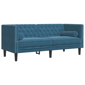 vidaXL Canapé Chesterfield avec traversins 2 places bleu velours