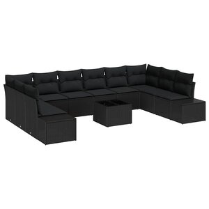 vidaXL Ensemble de canapé de jardin avec coussin 11 Pièces Noir polyrotin