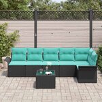 vidaXL Ensemble de canapé de jardin avec coussin 7 Pièces Noir Poly rotin