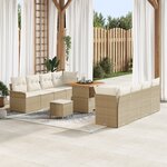 vidaXL Ensemble de canapé de jardin 11 pièces avec coussins Beige Poly Rotin Acacia