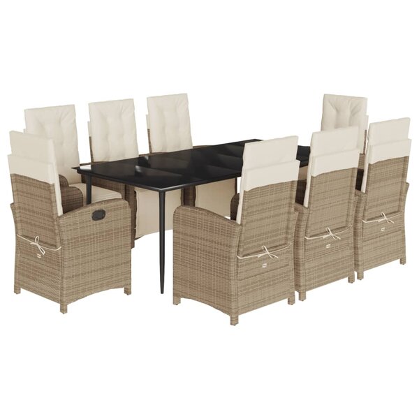 vidaXL Ensemble à manger de jardin et coussins 9 Pièces beige Poly rotin