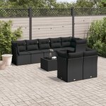 vidaXL Salon de jardin 9 Pièces avec coussins noir résine tressée