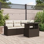 Ensemble de canapé de jardin 5 pièces avec coussins marron en poly rotin