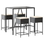 vidaXL Ensemble de bar de jardin 5 Pièces avec coussins noir poly rotin