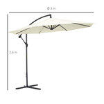 Parasol déporté octogonal inclinable rabattable diamètre 3 m parasol de jardin avec pied en croix crème