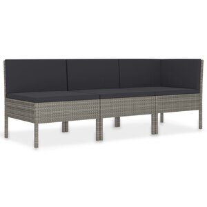 vidaXL Salon de jardin 3 Pièces avec coussins Résine tressée Gris