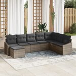 vidaXL Ensemble de Canapé de Jardin 8 Pièces avec Coussins en Poly Rattan Gris