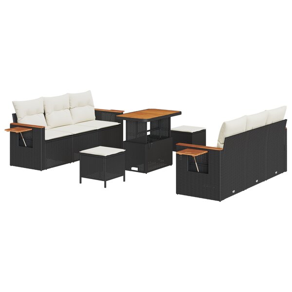 Ensemble de Canapés de Jardin vidaXL 9 pièces avec Coussins Noir Poly Rattan Acacia