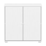 Flexa SAGA Meuble de rangement bas 2 portes a facades rainurees Blanc Boutons metalliques blancs