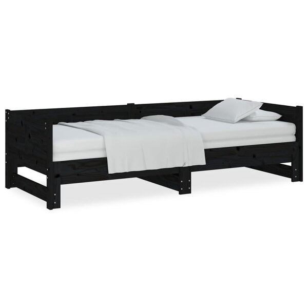 vidaXL Lit coulissant Noir Bois de pin solide 2x(90x190) cm