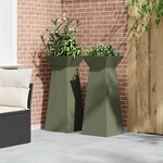 vidaXL Jardinière à pilier 2 Pièces Olive 40 x 40 x 100 cm Acier