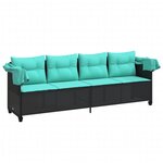 vidaXL Chaise longue avec auvent et coussins noir résine tressée