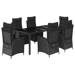 vidaXL Ensemble à manger de jardin coussins 7Pièces Noir Résine tressée