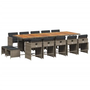 vidaXL Ensemble à manger de jardin 15 Pièces coussins gris résine tressée