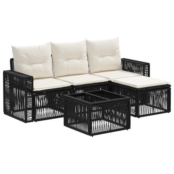 vidaXL Ensemble de canapé de jardin 5 pc Noir et blanc crème polyrotin