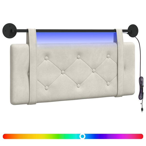 vidaXL Tête de lit suspendue Avec lumière LED Crème Velours