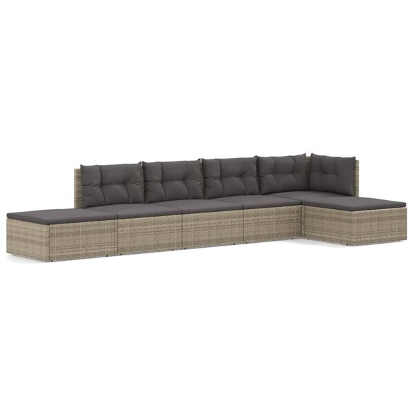 vidaXL Salon de jardin 6 Pièces avec coussins Gris Résine tressée