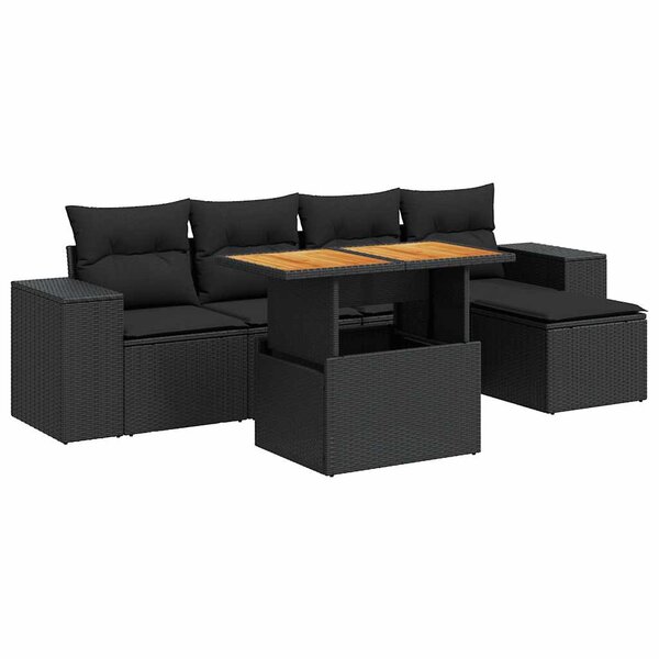 vidaXL Salon de jardin 6 Pièces avec coussins noir résine tressée