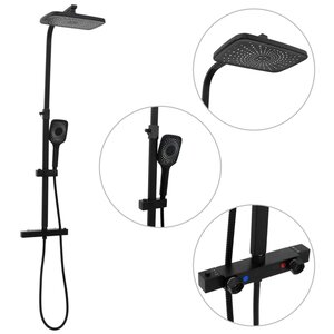 vidaXL Ensemble de douche à deux tête et mitigeur et tuyau laiton noir