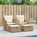 vidaXL Canapé de jardin 2 places avec tabourets beige résine tressée