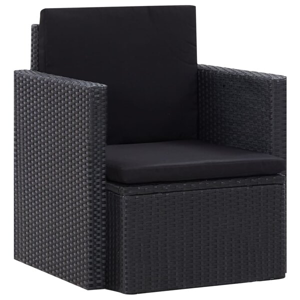 vidaXL Chaise de jardin avec coussins Résine tressée Noir